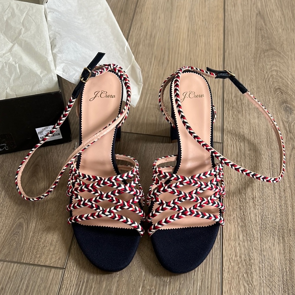 NIB J. Crew Braided Multi-Strap Sandals, Navy, Size 11